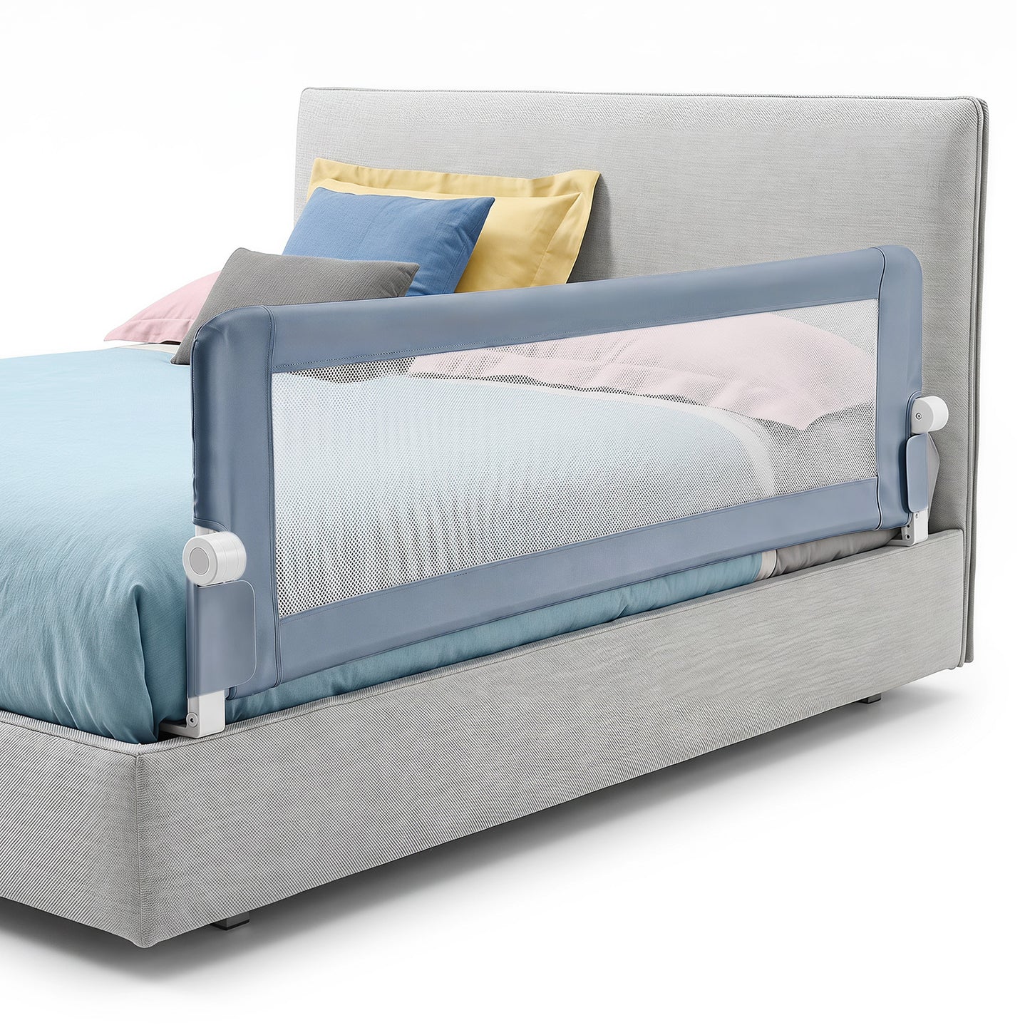 Grey Foldable Baby Bed Rail Guard 180cm | Swing Down Design