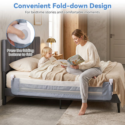 Grey Foldable Baby Bed Rail Guard 180cm | Swing Down Design