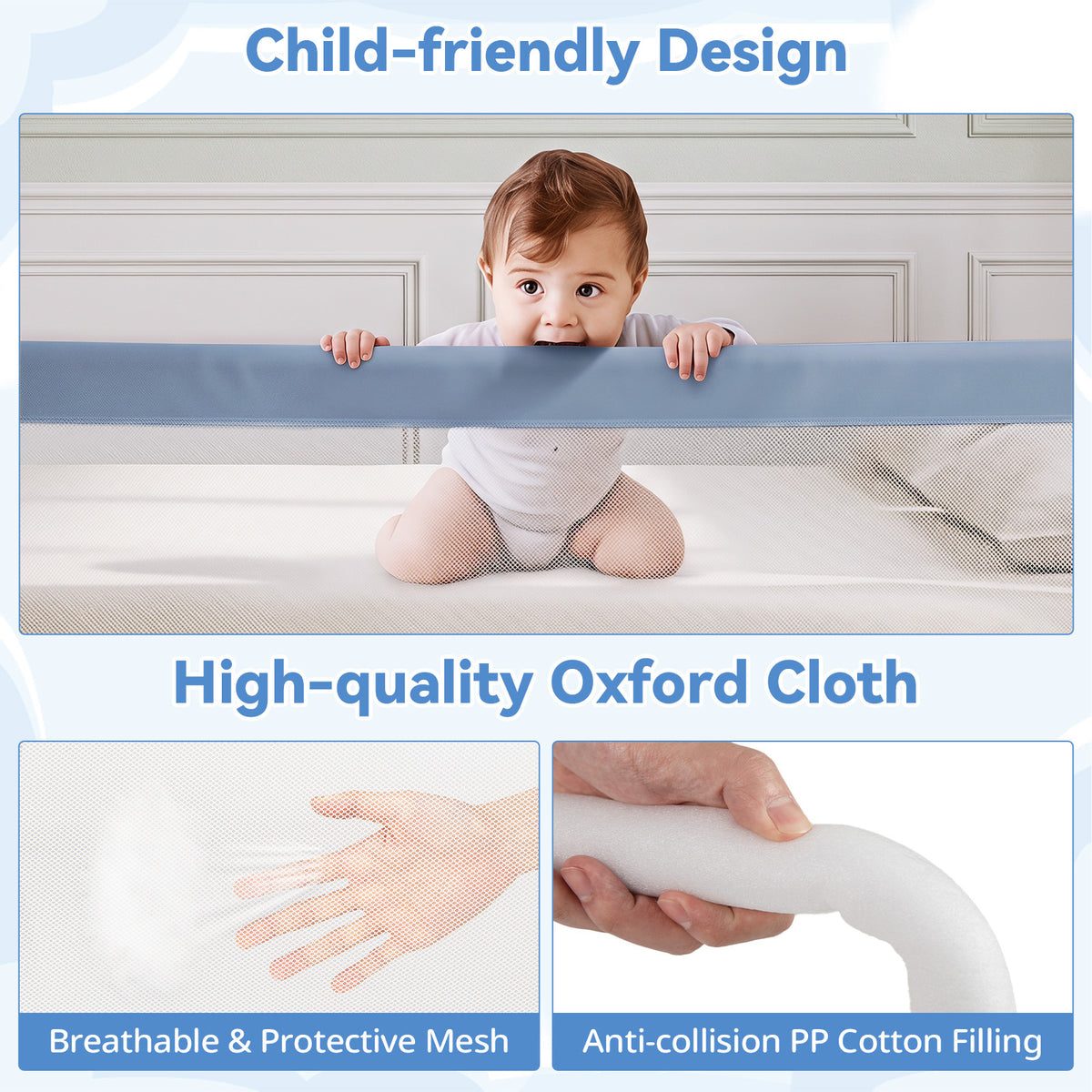 Grey Foldable Baby Bed Rail Guard 180cm | Swing Down Design