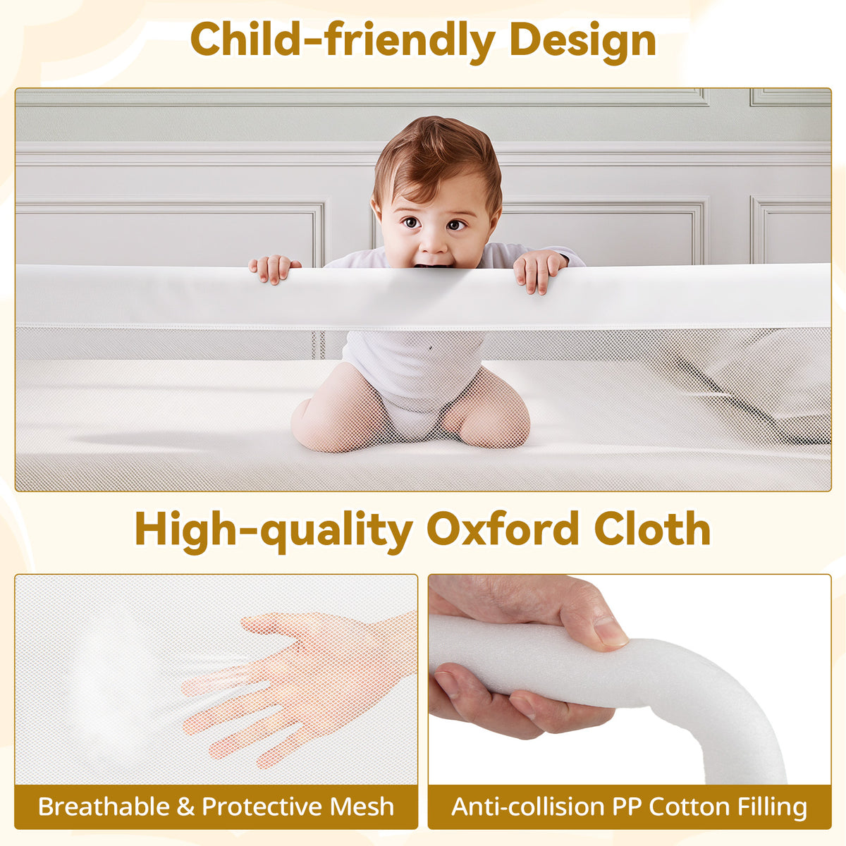 White Foldable Baby Bed Rail Guard 180cm | Swing Down Design