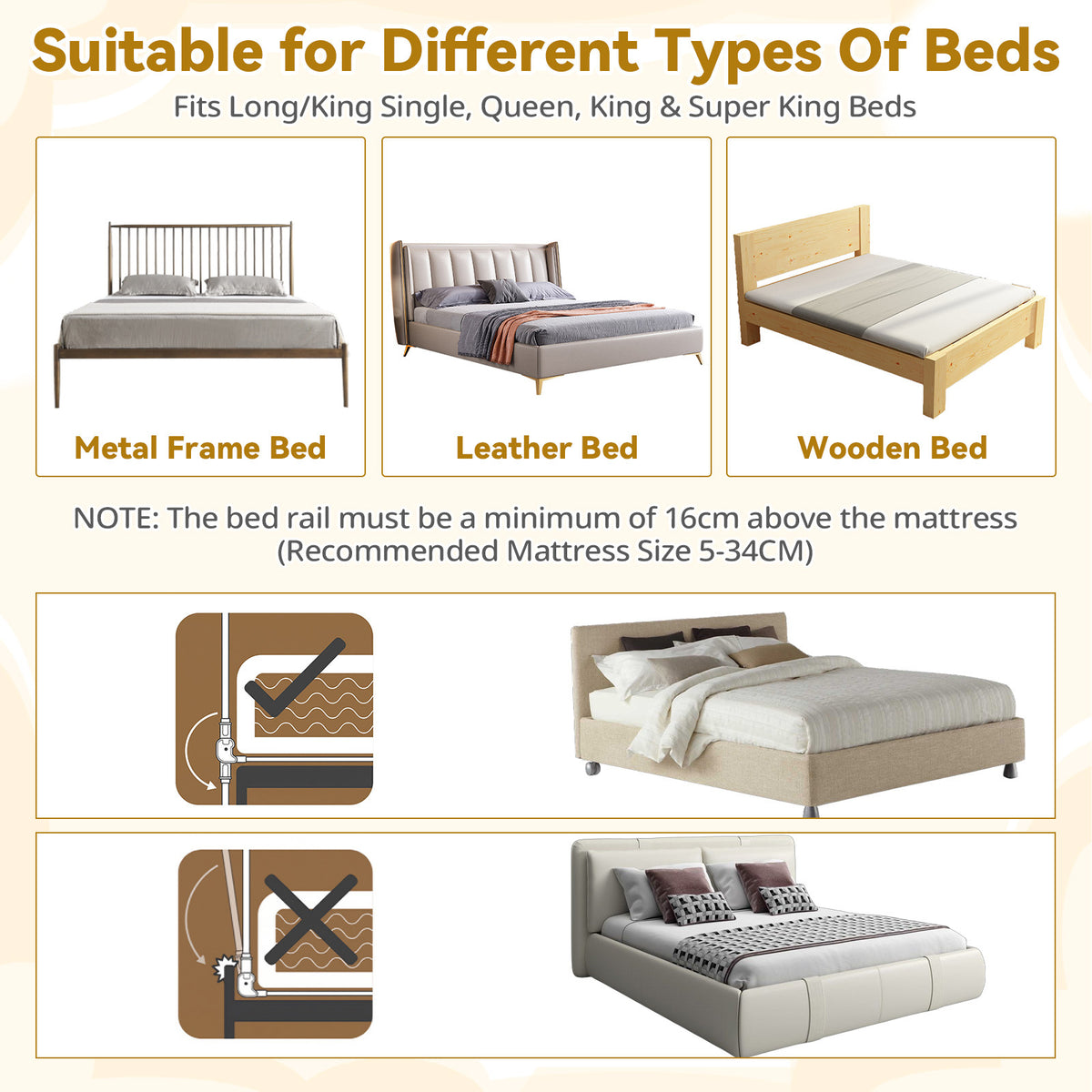 White Foldable Baby Bed Rail Guard 180cm | Swing Down Design