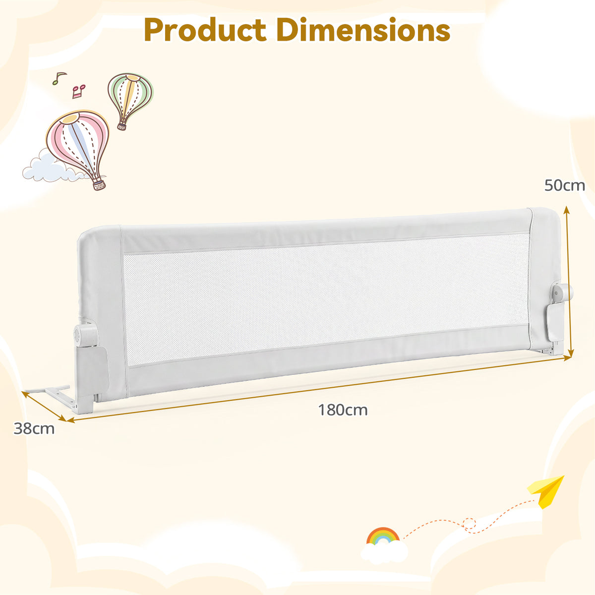 White Foldable Baby Bed Rail Guard 180cm | Swing Down Design