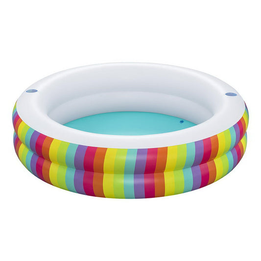 Colorful inflatable kids pool with cup holders for fun backyard water play.