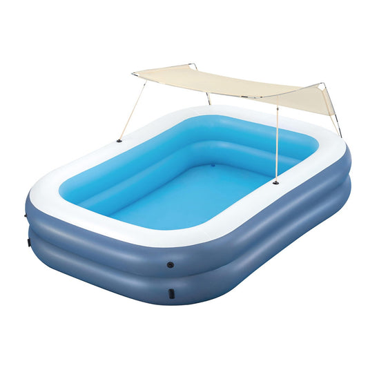 Inflatable Kids Pool with Sunshade, 254x178cm - Ideal backyard fun for childrens summer.