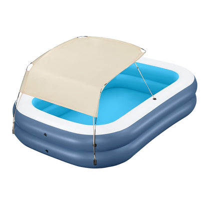 Inflatable kids pool with sunshade for backyard fun - 254x178cm, perfect summer playtime.