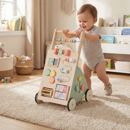 Costway Babies Push Walker with Wheels and Storage Basket for Toddlers Girls Boys 1+ Years Old