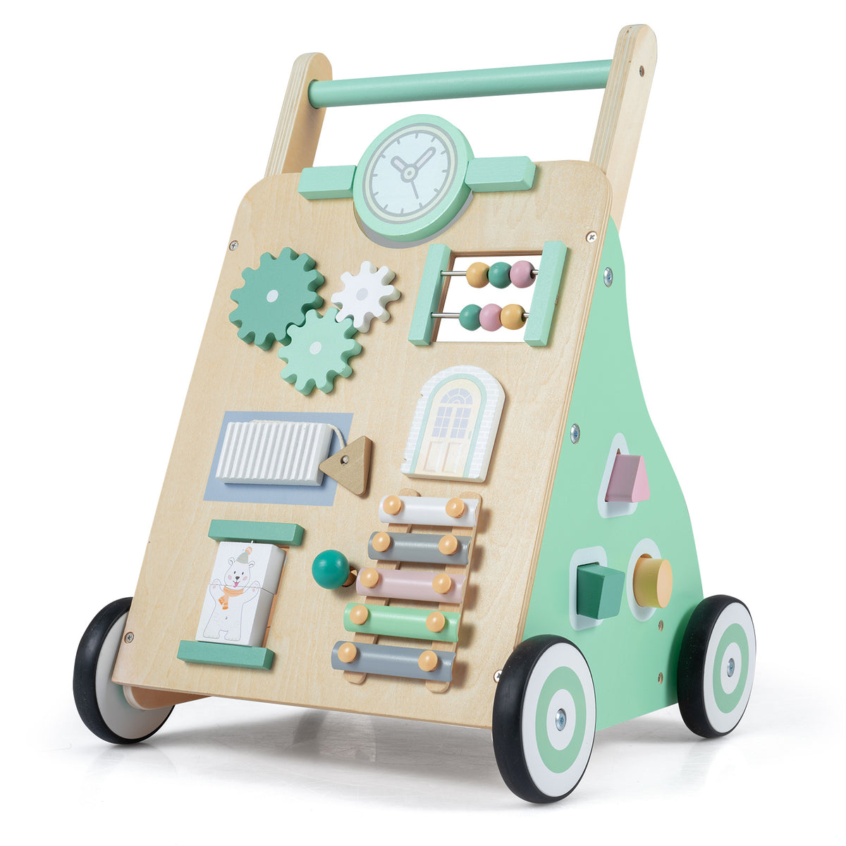 Green Baby Push Walker | Activity Center With Blocks & Wheels
