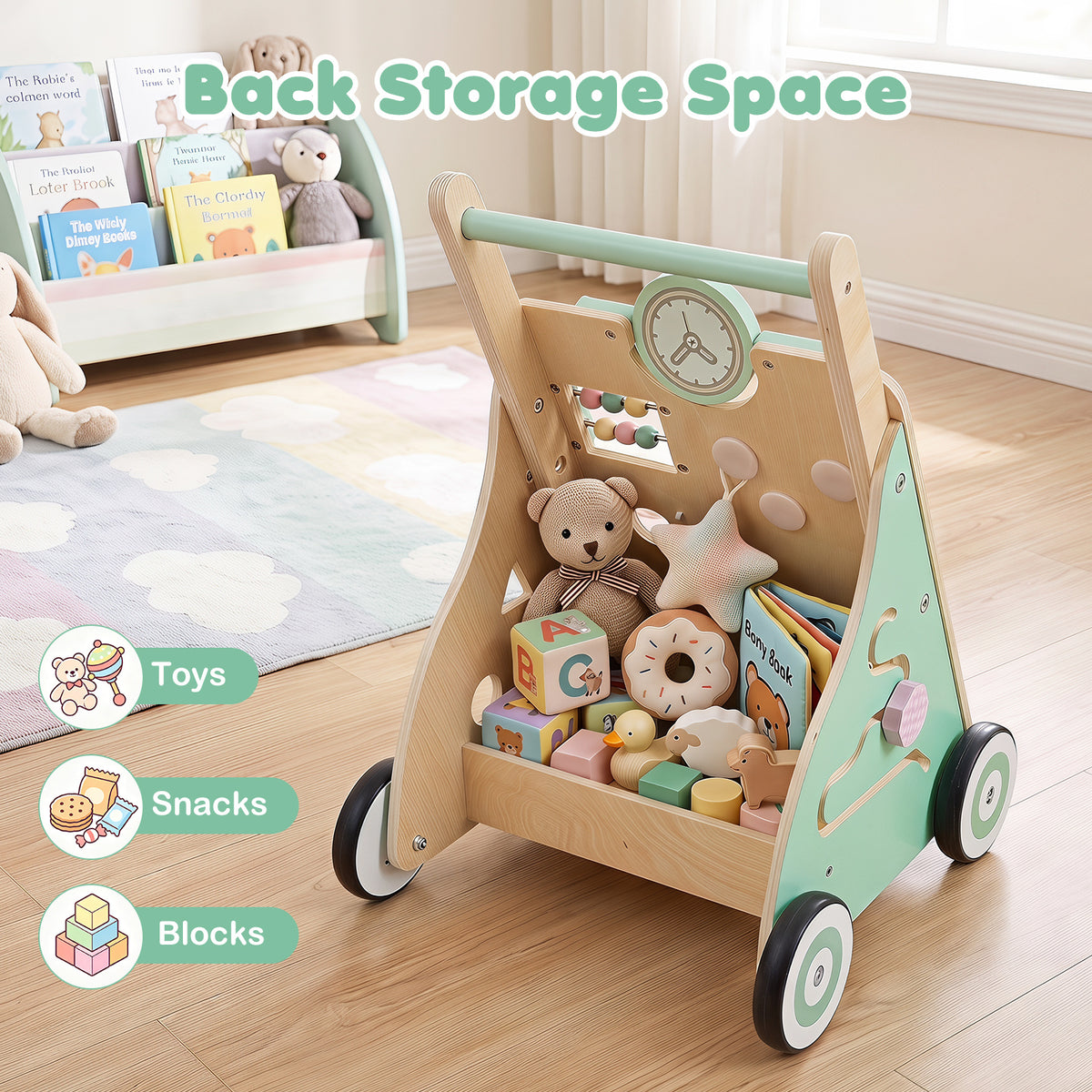 Green Baby Push Walker | Activity Center With Blocks & Wheels