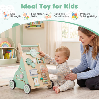 Green Baby Push Walker | Activity Center With Blocks & Wheels
