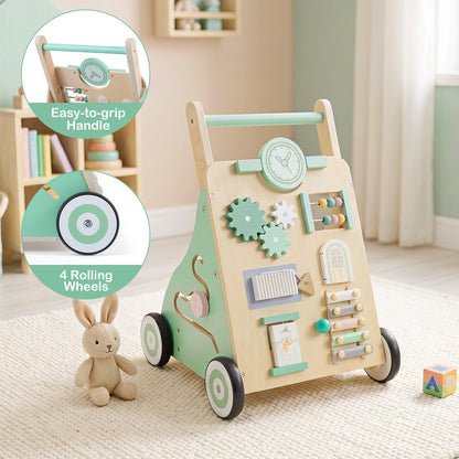 Green Baby Push Walker | Activity Center With Blocks & Wheels