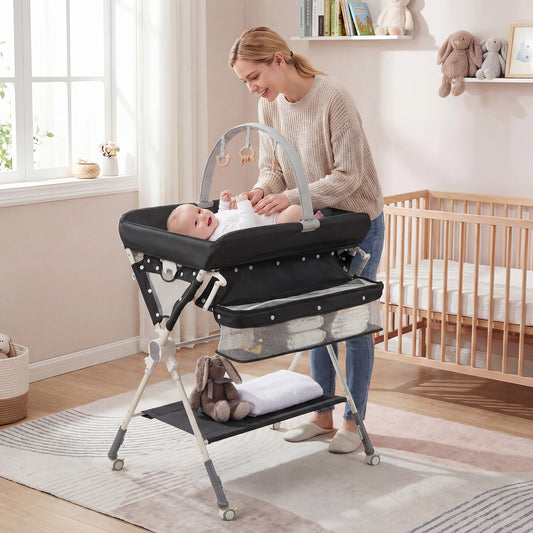 Black Baby Changing Table With Storage Bag & Adjustable Height