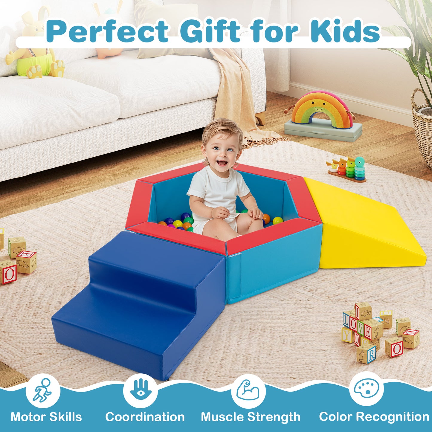 3 Piece Baby Foam Climbing Set | Ball Pit | Multicolor Ocean Balls