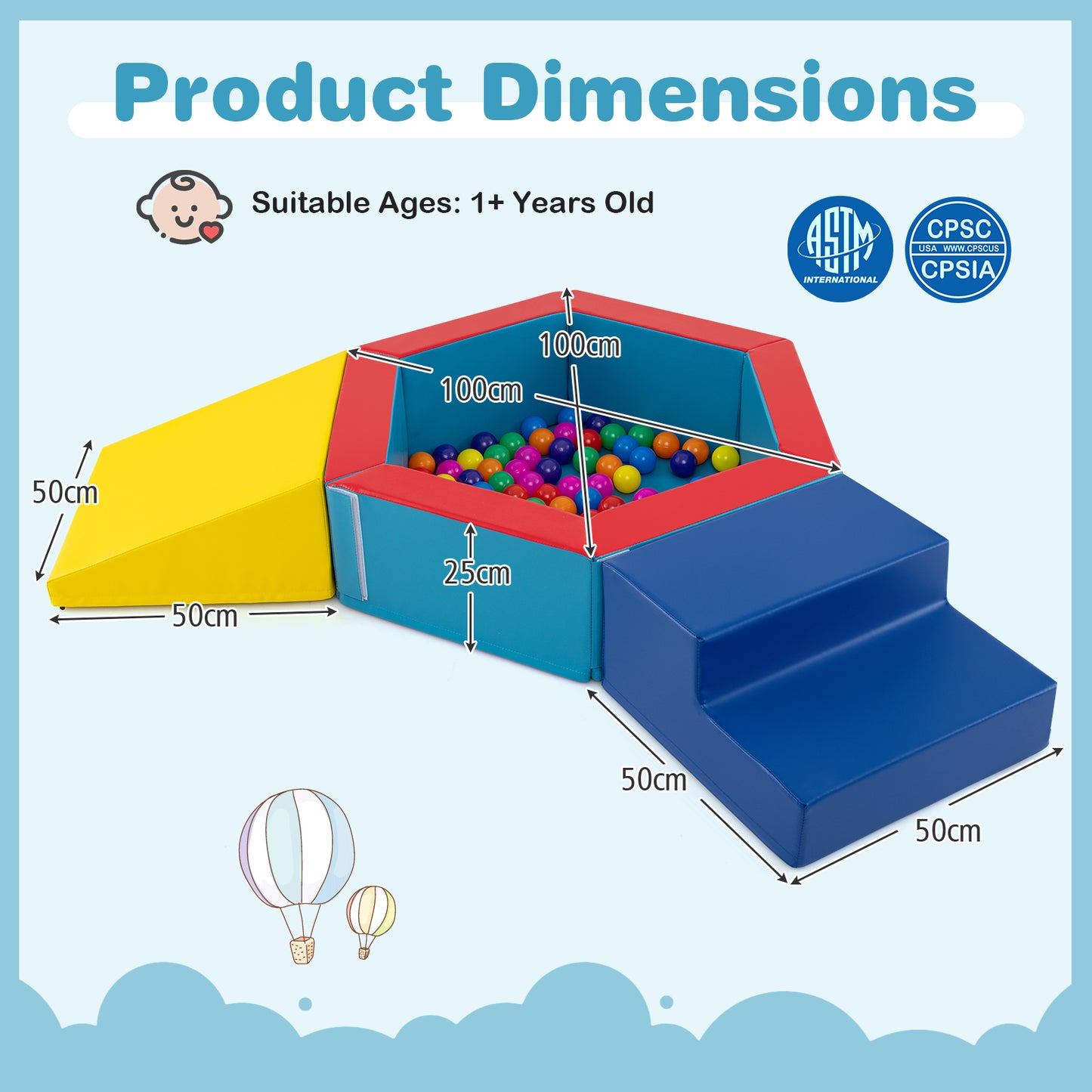 3 Piece Baby Foam Climbing Set | Ball Pit | Multicolor Ocean Balls