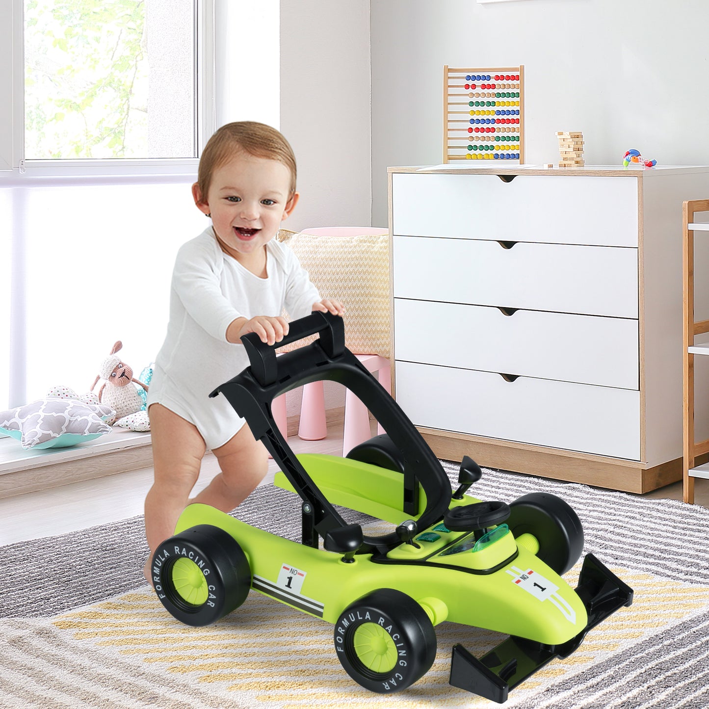 4 In 1 Baby Walker | Blue & Green Foldable 3 Height Adjustable