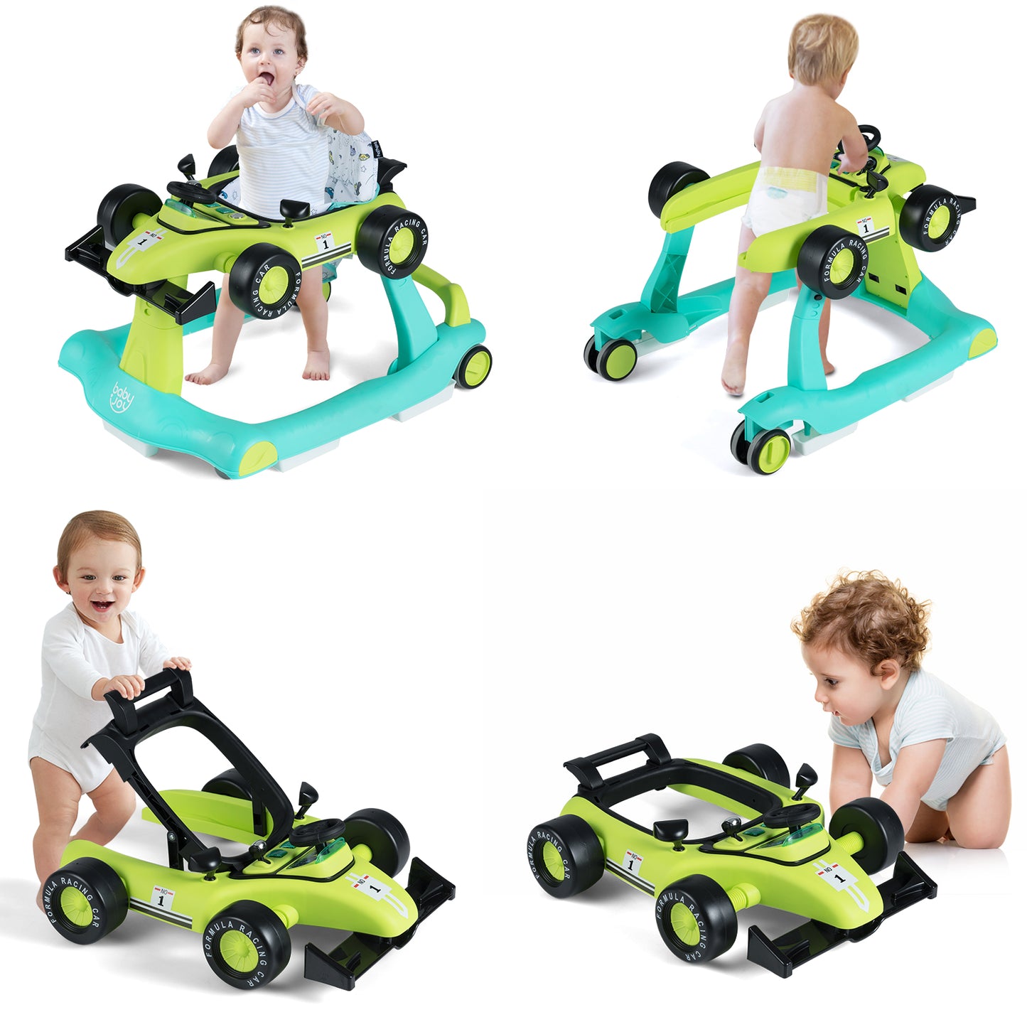 4 In 1 Baby Walker | Blue & Green Foldable 3 Height Adjustable