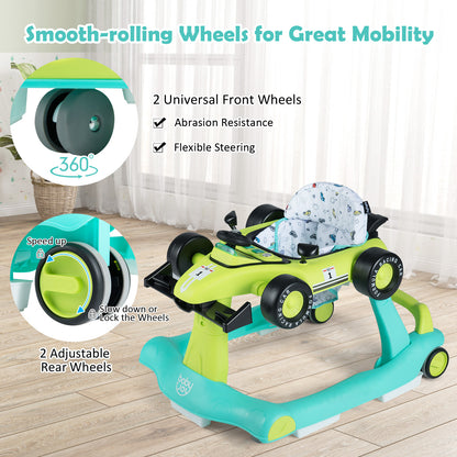 4 In 1 Baby Walker | Blue & Green Foldable 3 Height Adjustable