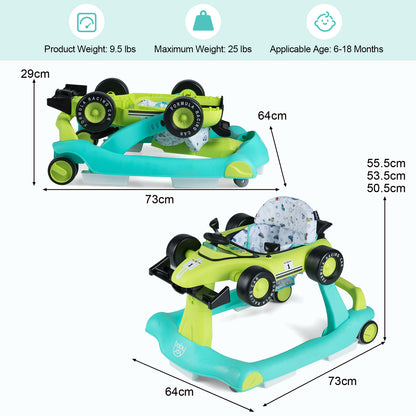 4 In 1 Baby Walker | Blue & Green Foldable 3 Height Adjustable