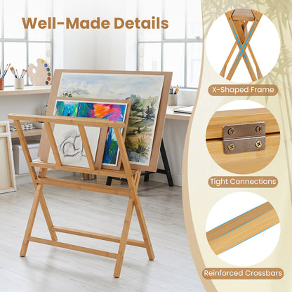Natural Bamboo Art Print Rack | Canvas Storage Display Stand