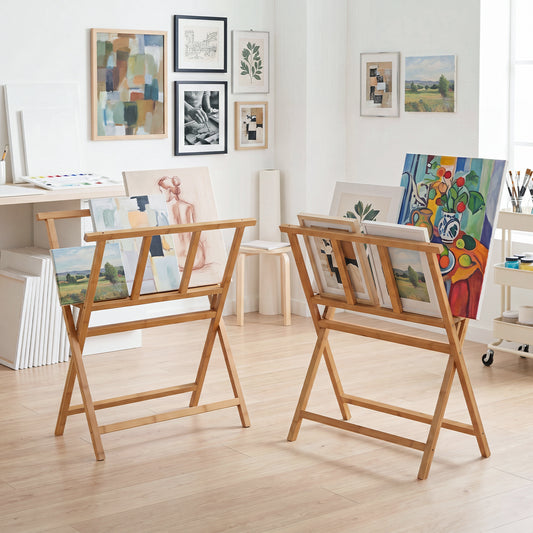 Natural Bamboo Art Print Rack | Canvas Storage Display Stand