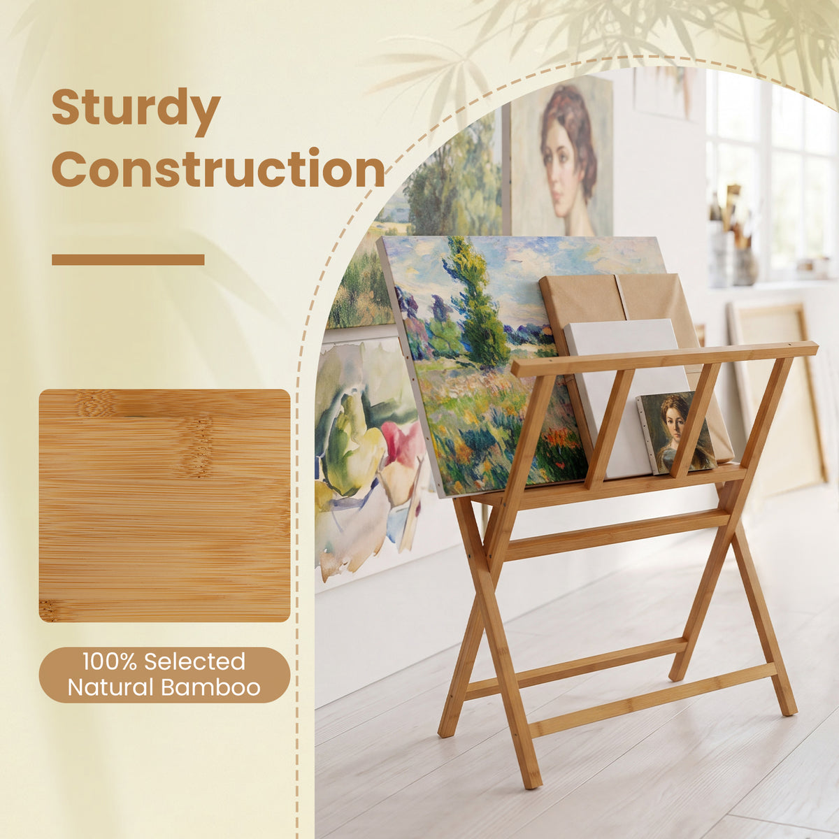 Natural Bamboo Art Print Rack | Canvas Storage Display Stand