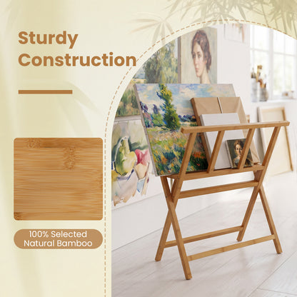 Natural Bamboo Art Print Rack | Canvas Storage Display Stand