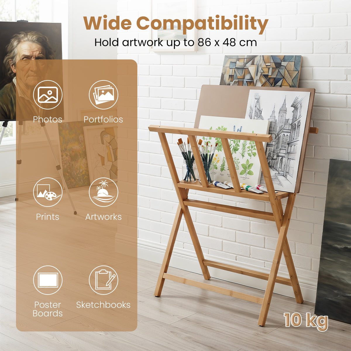 Natural Bamboo Art Print Rack | Canvas Storage Display Stand