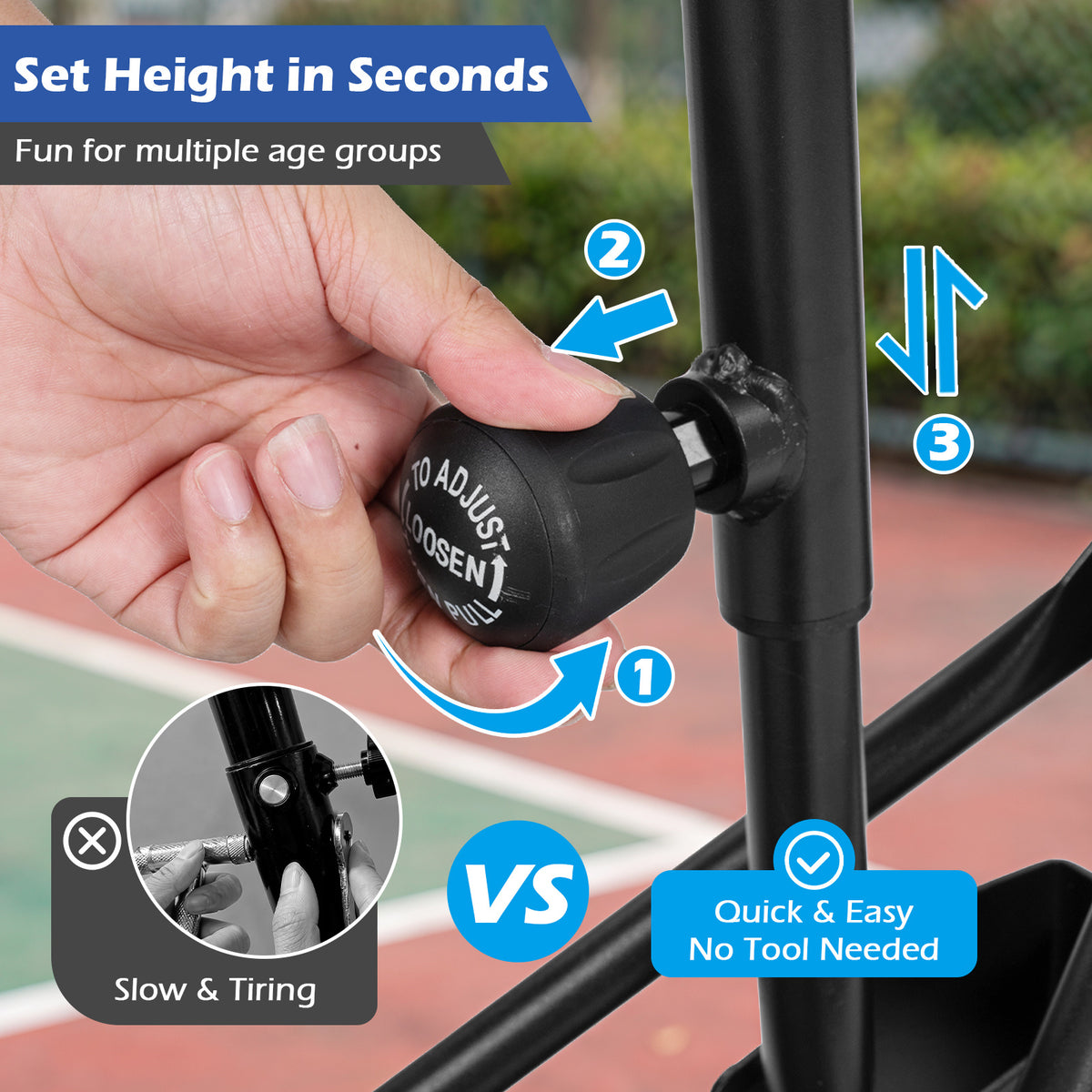 Black Adjustable Basketball Hoop | 16 Height Levels 131-263cm