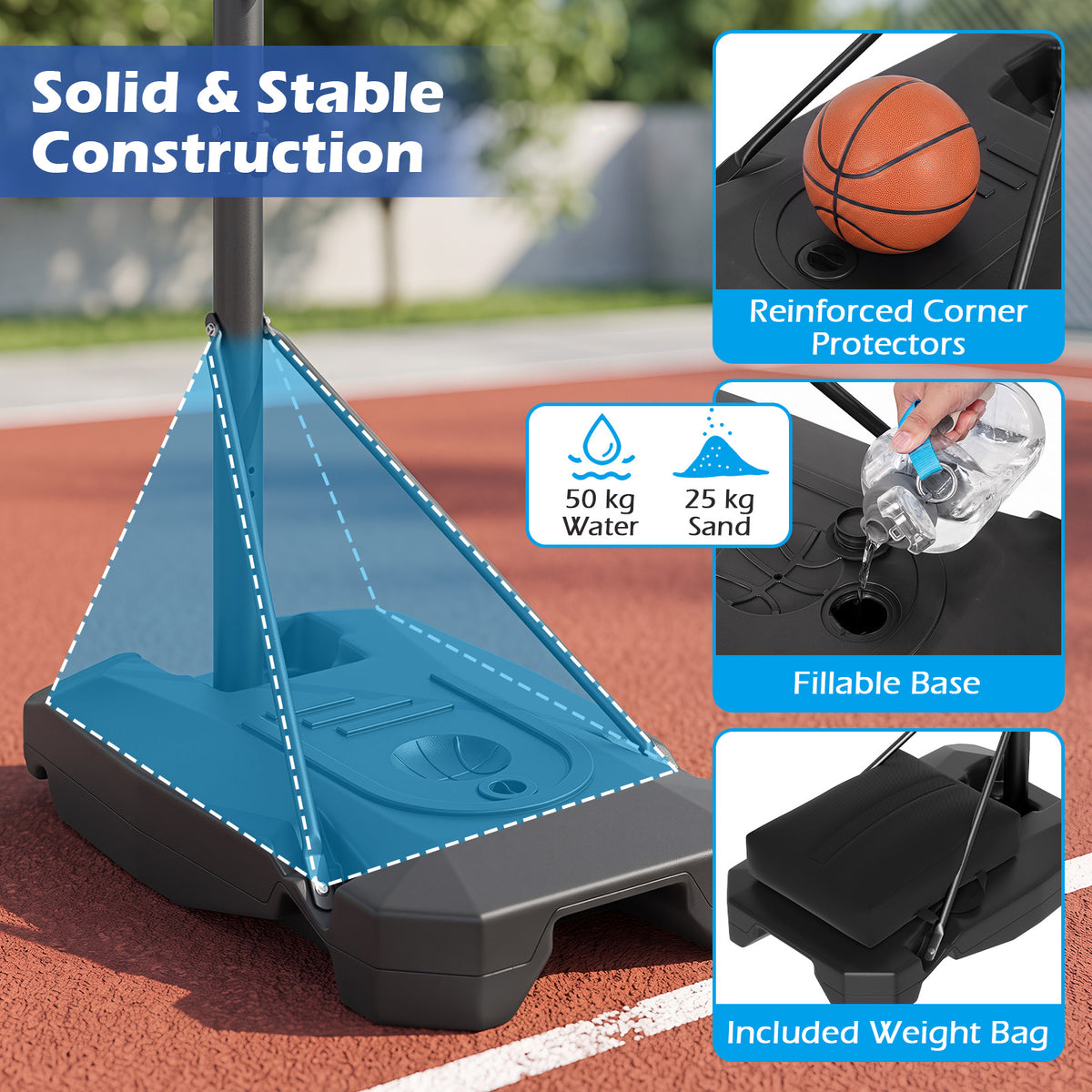 Black Adjustable Basketball Hoop | 16 Height Levels 131-263cm
