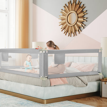 Costway Bed Rail for Toddler 195cm with Double Lock and Storage Pocket-Grey