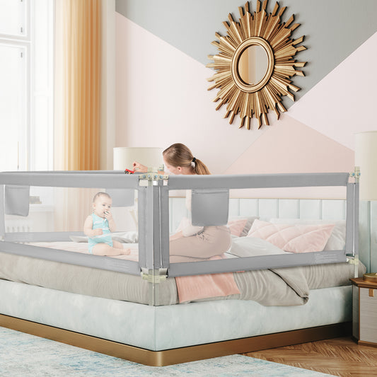 Costway Bed Rail for Toddler 195cm with Double Lock and Storage Pocket-Grey