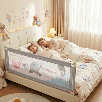 Costway 175cm Oxford Fabric Height-Adjustable Baby Bed Rail with Zipper-Grey