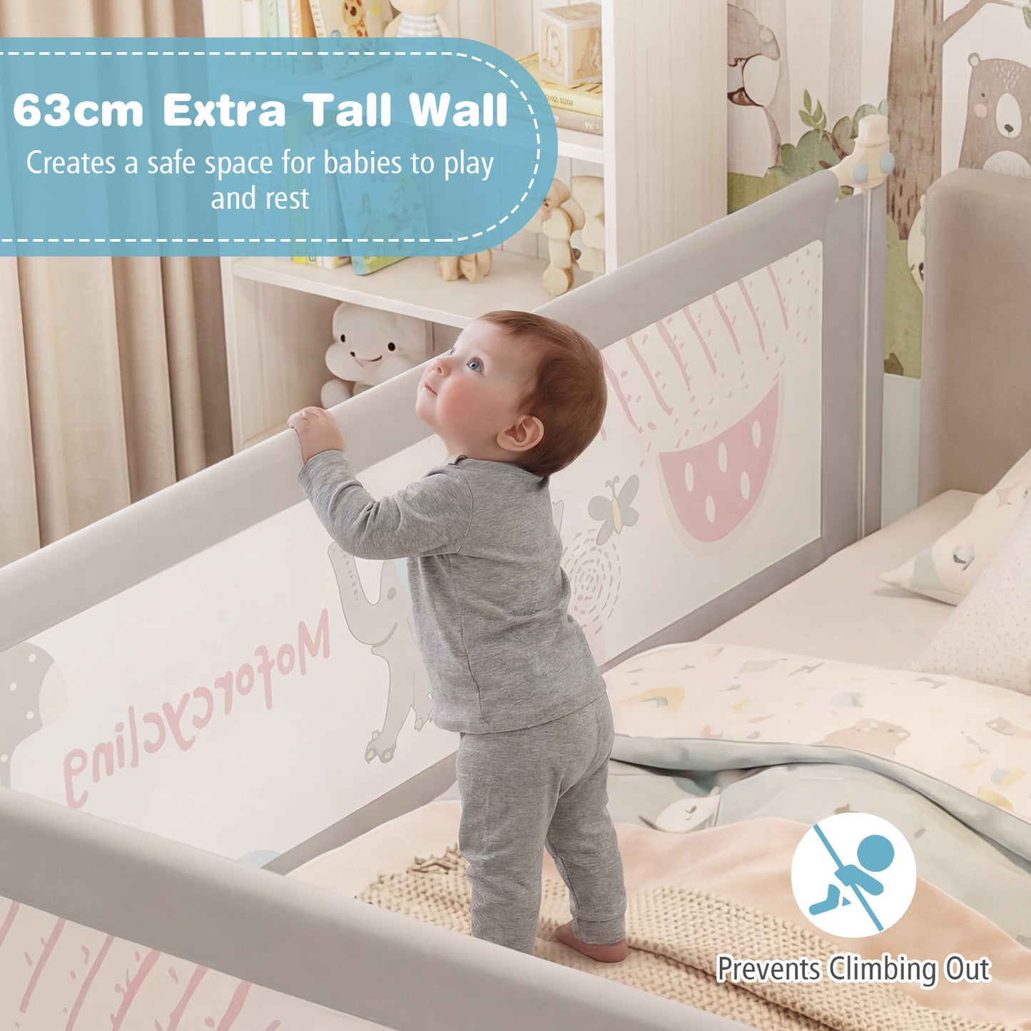 Grey Baby Bed Rail | 175cm Height Adjustable Oxford Fabric