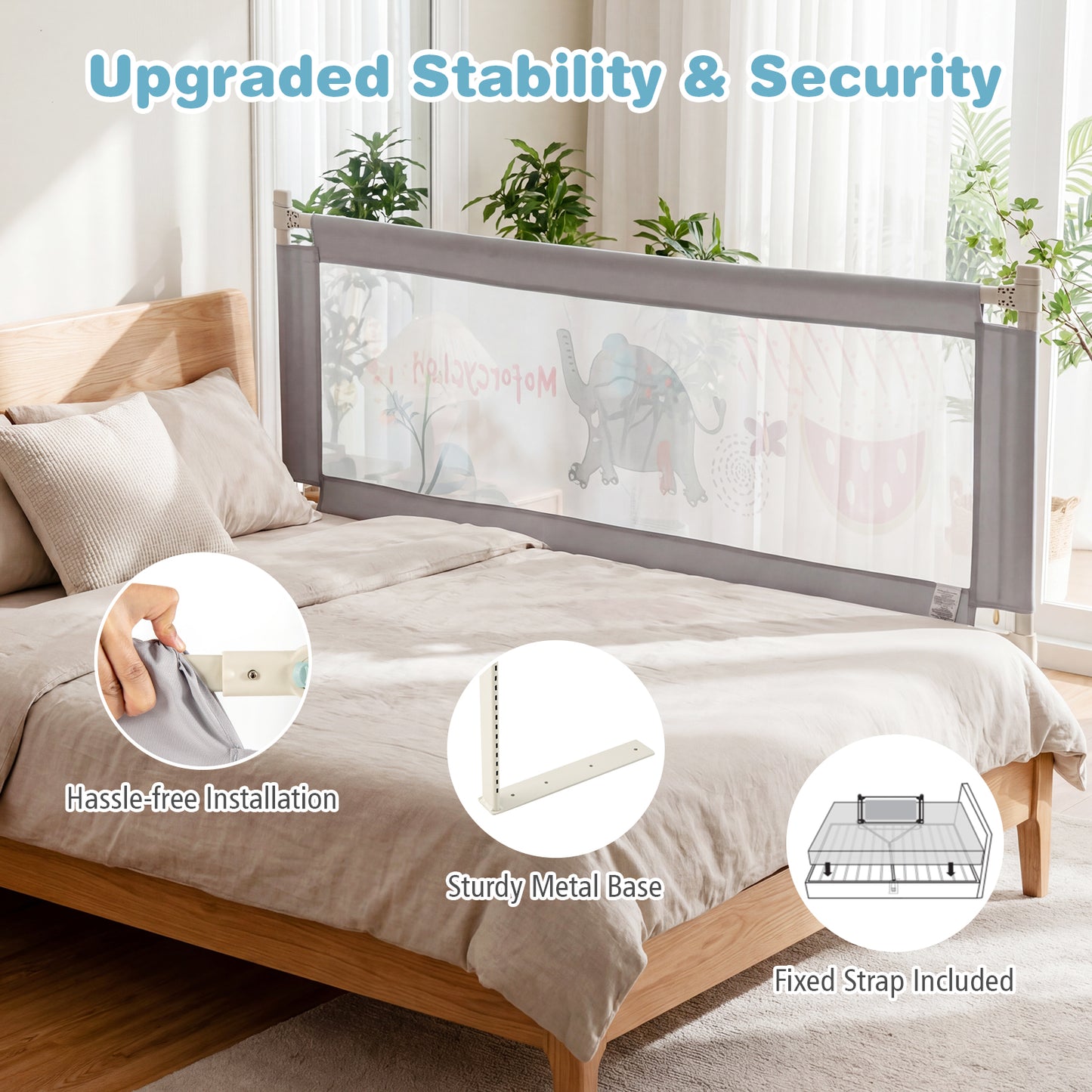 Grey Baby Bed Rail | 175cm Height Adjustable Oxford Fabric