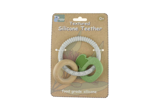 Koala Dream green silicone key teether designed for babies, safe for soothing teething discomfort.