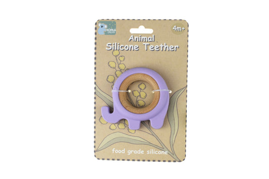 Purple Elephant Silicone Teether aids babys teething, safe and soft for comforting gums.