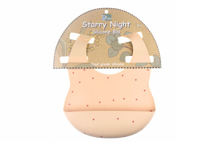 Koala Dream Starry Night Pink Silicone Bib | Waterproof, easy-to-clean design for messy mealtimes.