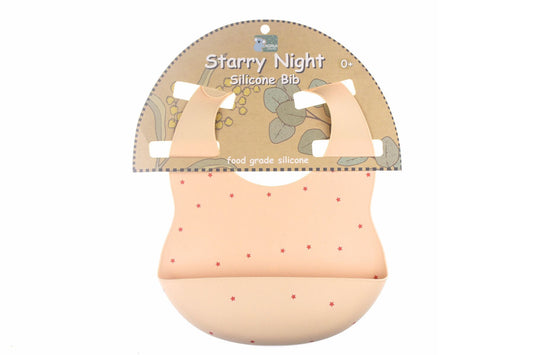 Koala Dream Starry Night Pink Silicone Bib | Waterproof, easy-to-clean design for messy mealtimes.