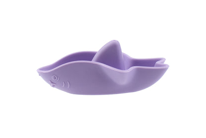 Colorful 3-piece silicone bath shark set for kids, bringing fun to bath time play.