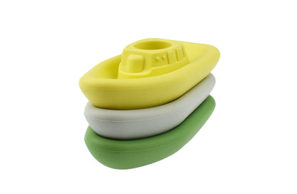 Colorful Koala Dream silicone bath boats set for kids over 10m, fun water play.