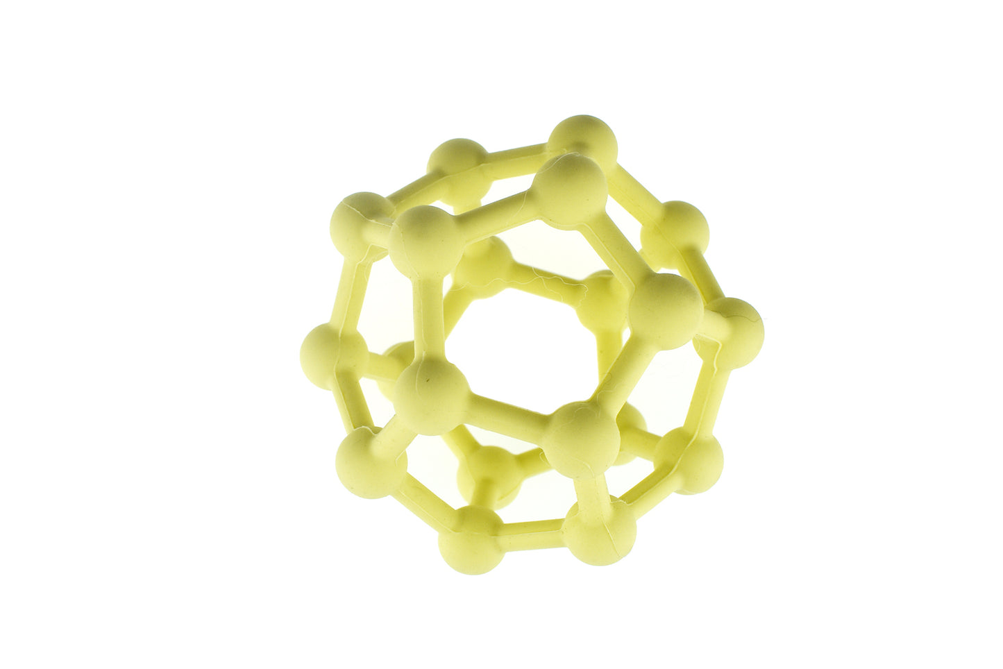 Yellow silicone teether ball for babies, 9cm size, soothing design ideal for teething relief.