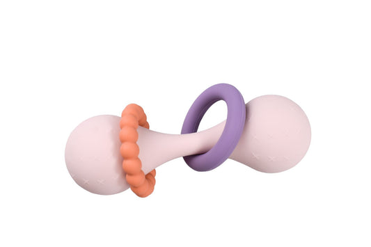 Silicone sensory maraca rattle shaped like a koala, designed to stimulate babies auditory senses.