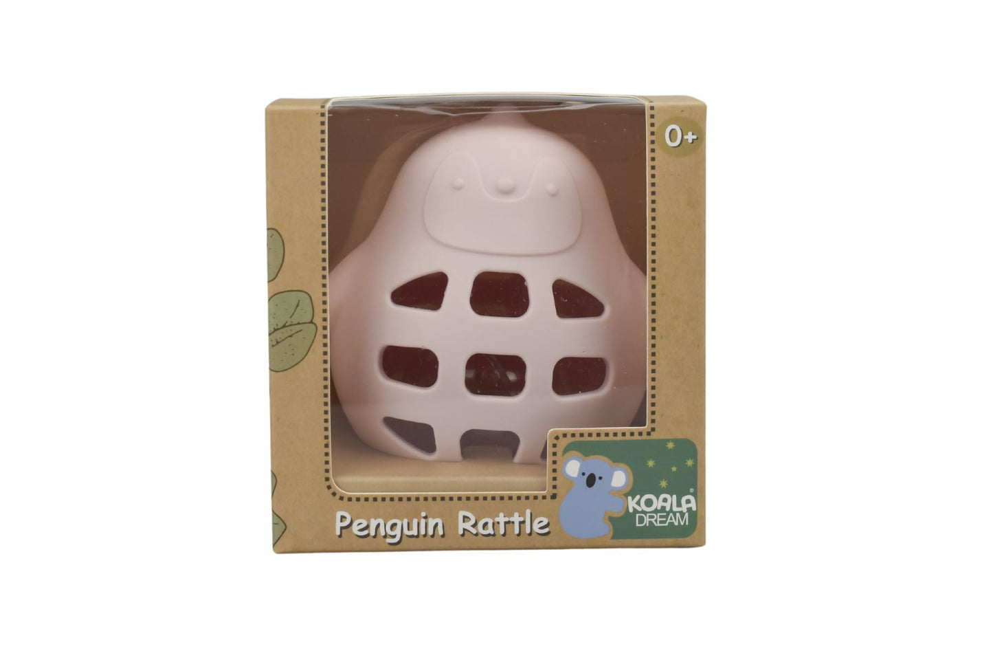 Pink silicone penguin rattle ideal for sensory play, by Koala Dream - kids home favorite.