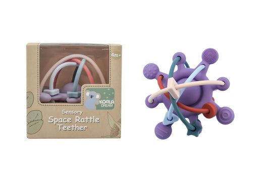 Purple Silicone Sensory Teether Rattle by Koala Dream for soothing teething discomfort.