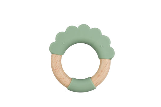 Green cloud teether for babies made of silicone and wood by Koala Dream.