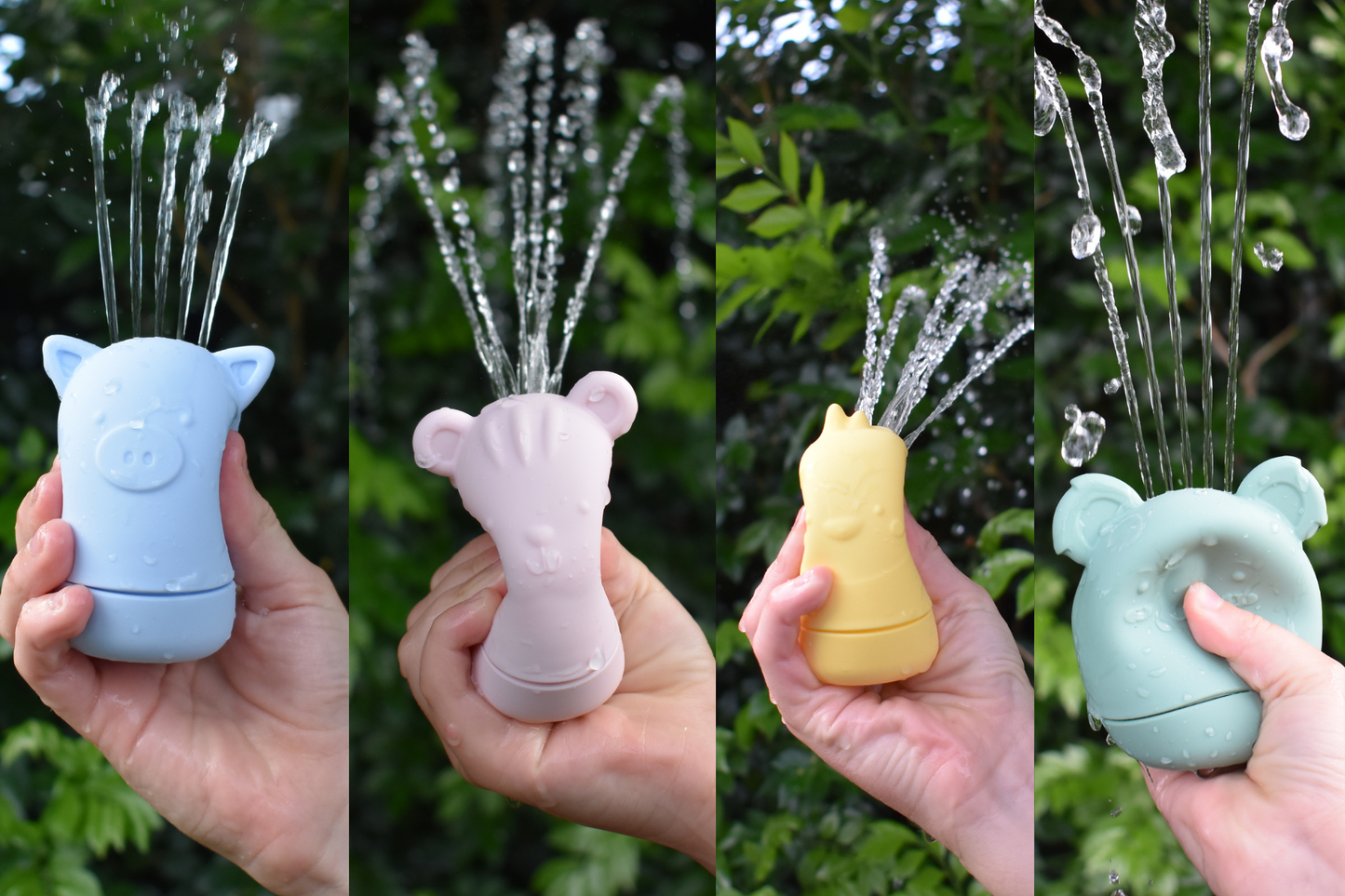 Colorful silicone animal bath pourers set for kids, featuring cute koala design. Bath time fun.