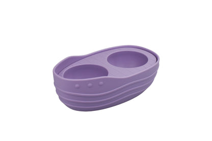 Silicone penguin bath boat set in purple & blue for imaginative childrens bath play.