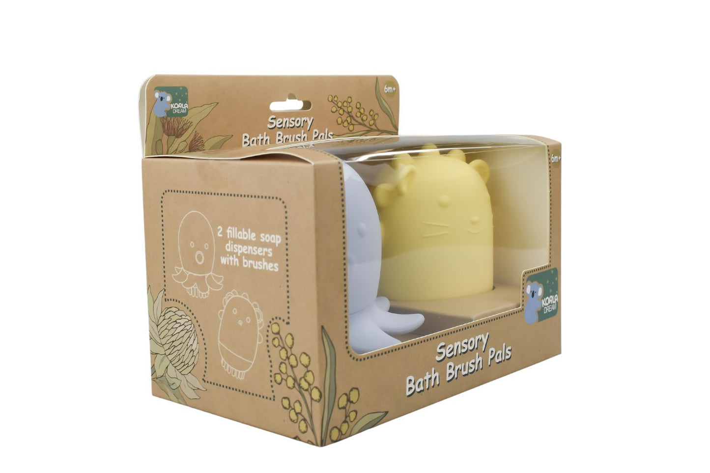 Kids 2-piece silicone bath brushes in koala design for fun and effective bathtime.