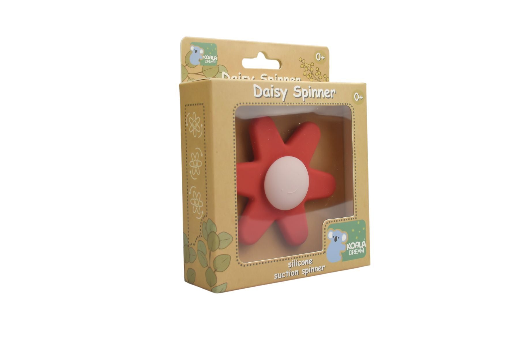 Colorful silicone daisy spinner toy in red and pink, perfect for playful kids at home.