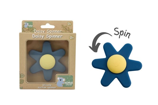 Koala Dream Silicone Daisy Spinner Toy in Blue, ideal sensory play for childrens home.