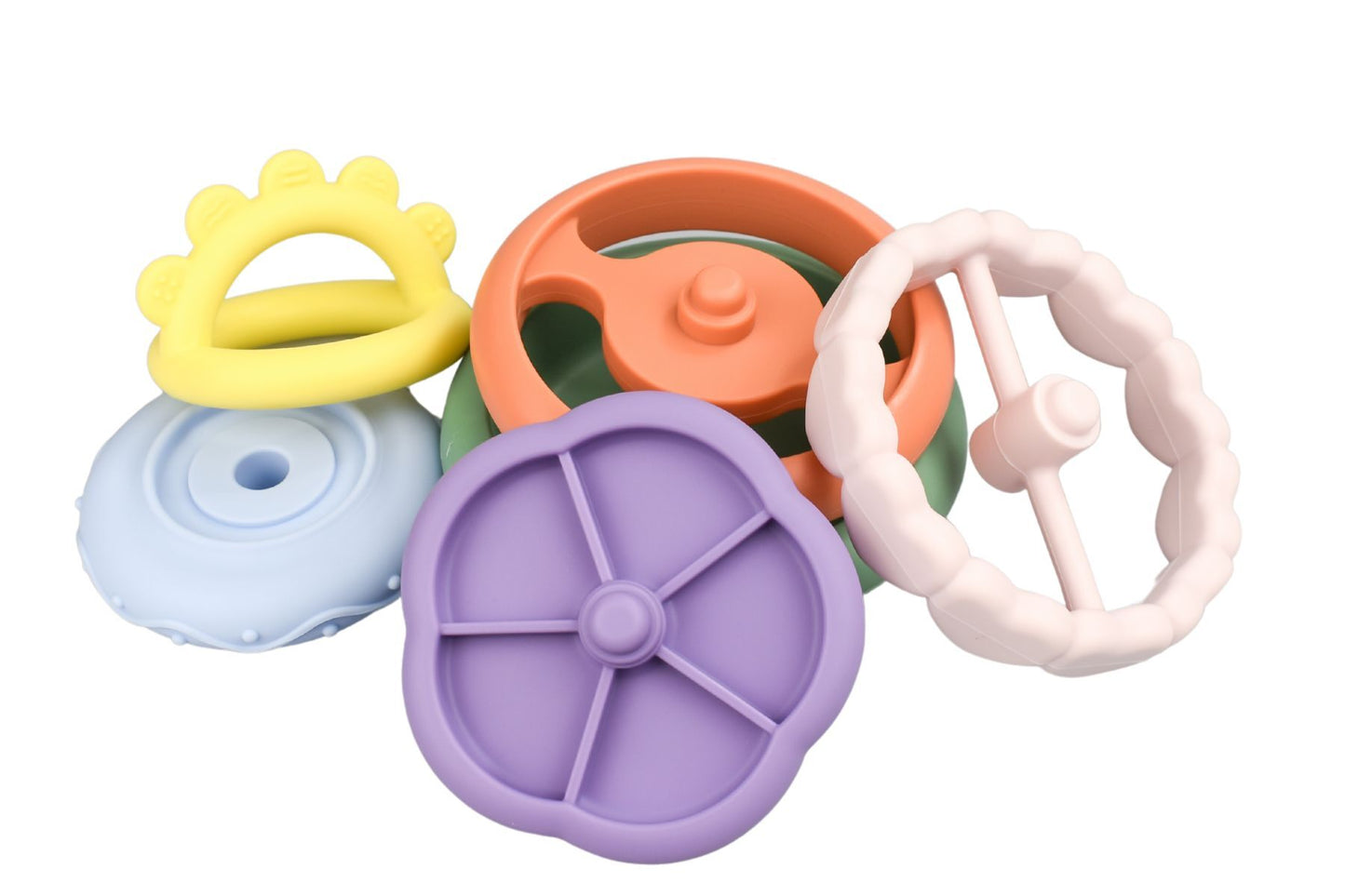 Colorful silicone stacking teether shaped like a koala for soothing babies sore gums.